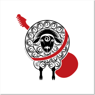 Red guitar sheep Posters and Art